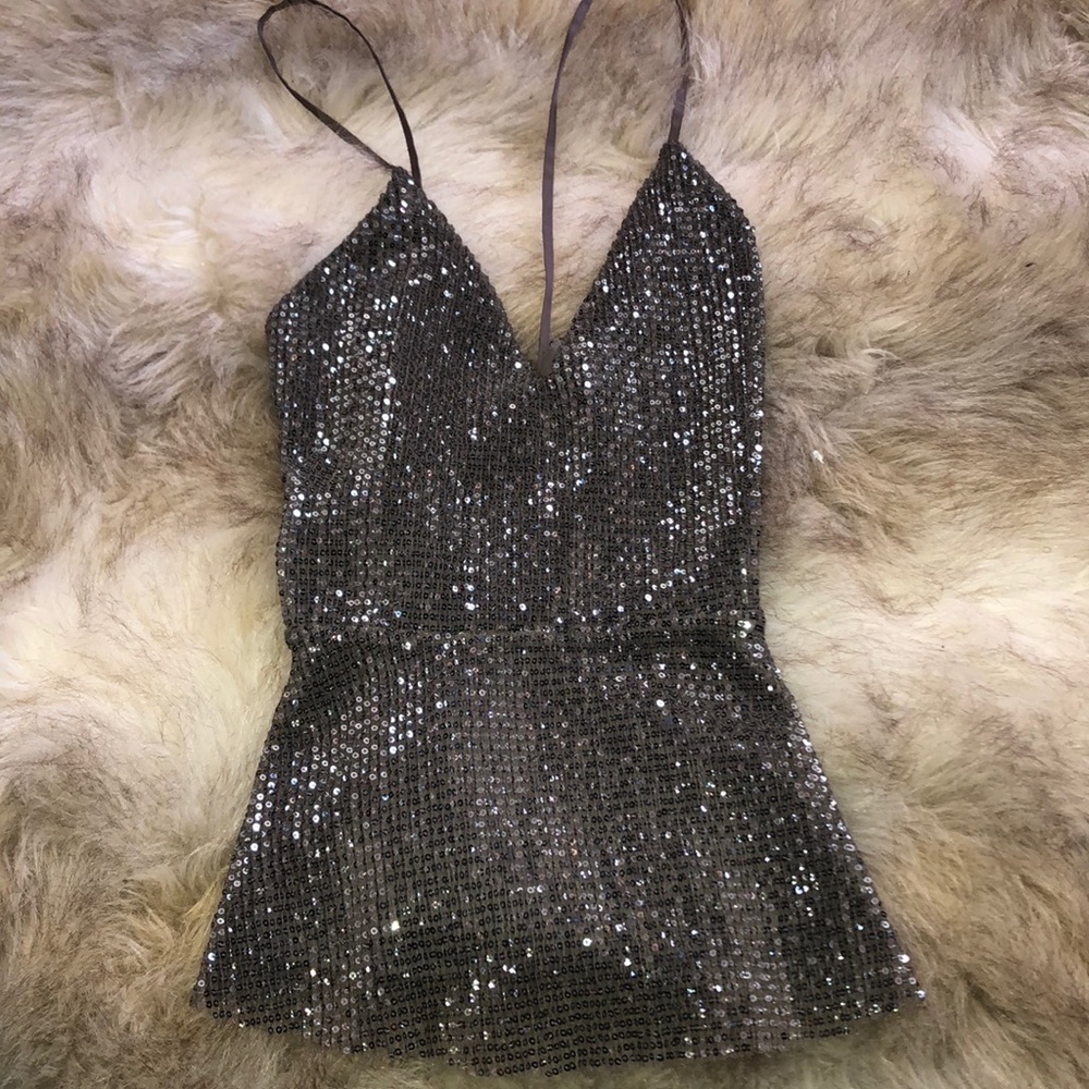Gray sparkly party blouse